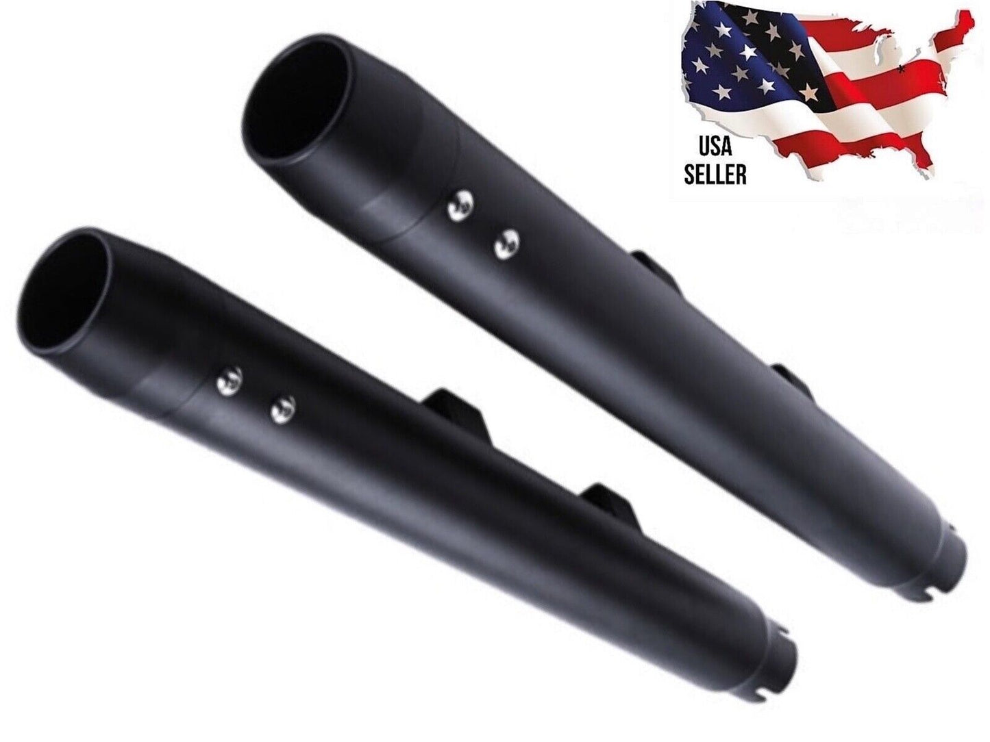 2-1/4" Diameter Black Straight Muffler Set Harley Sportster 2014-2023 XL883 1200 FORTY EIGHT 48 SENTY TWO 72 SUPER LOW IRON ROADSTER CUSTOM DRAG SPECIALTIES
