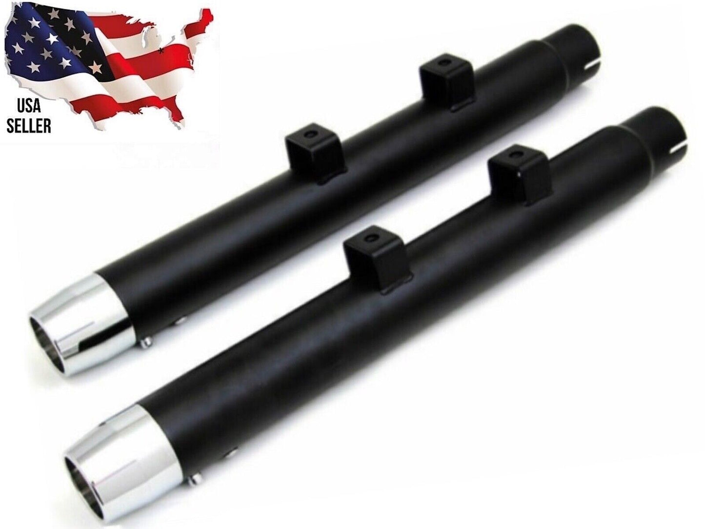Seventy Two Black Chrome Tip Mufflers Pipes Harley Davidson Sportster Iron 1200 FORTY EIGHT 48 72 2014-2023 DRAG PIPES SUPERLOW LOW