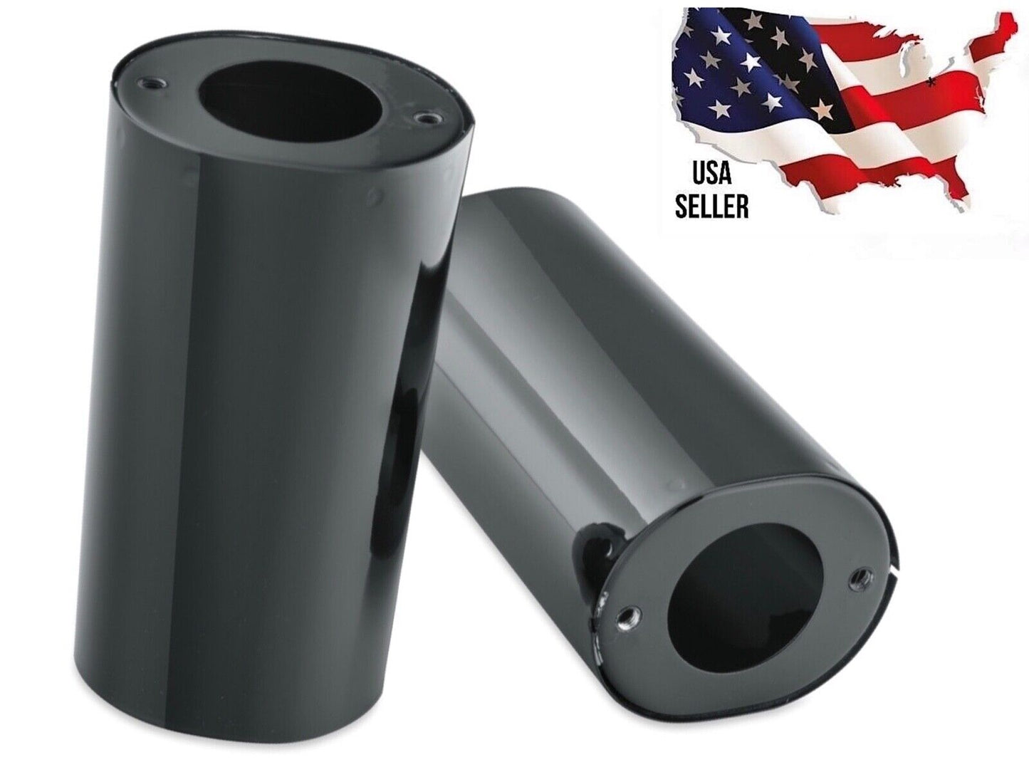 Harley Black Fork Slider Covers 45591-02 1949-1984 FL softail deluxe 1990's-2017 SLIM FATBOY HERITAGE TOURING TRI GLIDE ELECTRA STREET ROAD KING