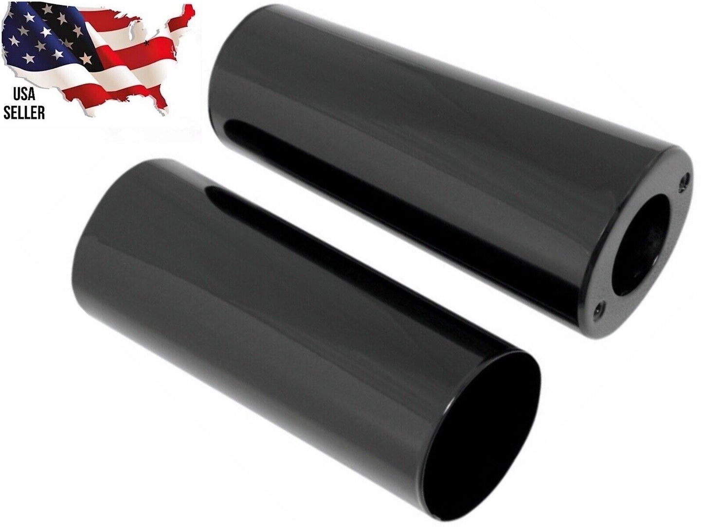 Harley Black Fork Tube Covers +2"45591-02 1980-2013 TOURING ELECTRA GLIDE STREET FLS SOFTAIL FATBOY HERITAGE
